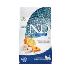 ND Ocean Codfish, Pumpkin, Orange Mini Adult - пълноценна храна за кучета в зряла възраст над една година, от дребните породи с риба треска и портокал